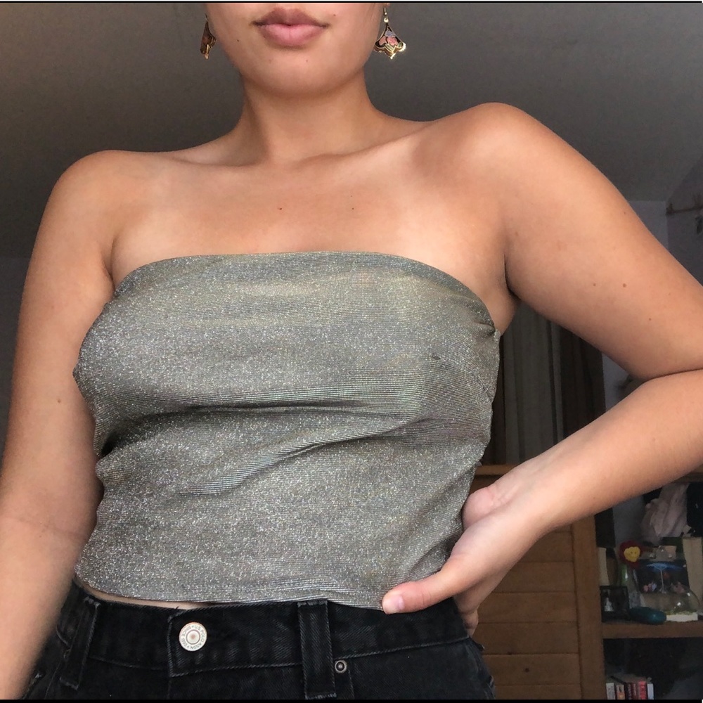 silver glittery tube top